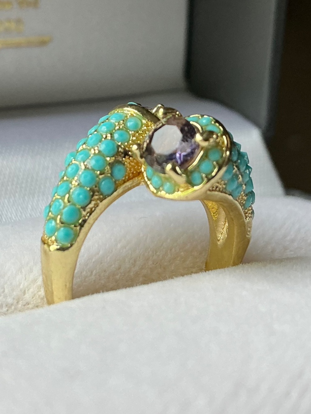 Sterling Silver Bypass Ring Gold Tone Amethyst Turquoise Pavé Style 925 - Picture 2 of 16